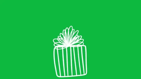 Hand Drawn Gift Box Line Art 2D Green Screen Animated Bow Overlay Stock Footage 342398606