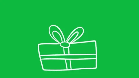 Hand Drawn Gift Box Line Art 2D Green Screen Animated Bow Overlay Vidéo 342398615