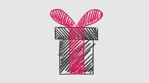 Hand drawn gift box with red ribbon and bow animation with alpha channel, motion 動画素材 140838673