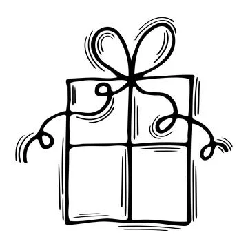 Hand drawn gift box. Surprise. Birthday, wedding, Christmas. Doodle present.. Stock Illustration