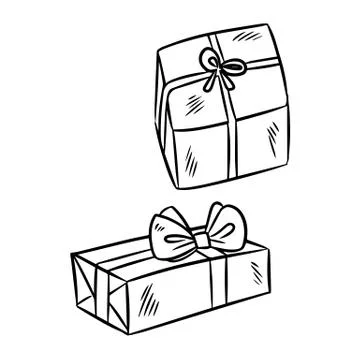 Hand drawn gift boxes doodles coloring sketch Stock Illustration