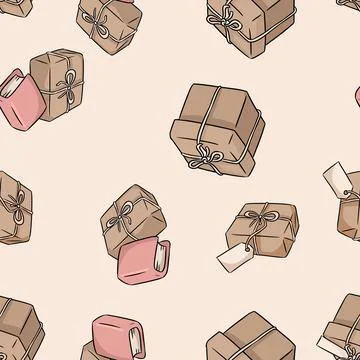 Hand drawn gift boxes doodles seamless pattern. Vector illustration Stock Illustration