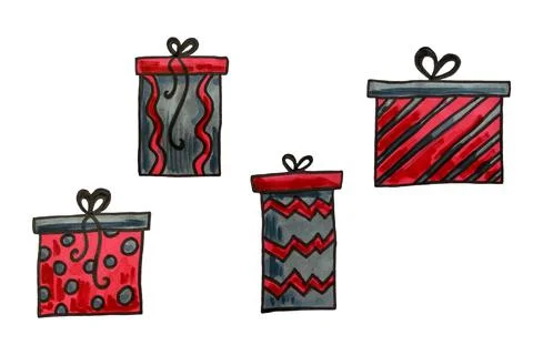 Hand drawn gift boxes Stock Illustration