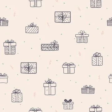 Hand drawn gift boxes seamless pattern for decorative,fabric,textile,print or Stock Illustration