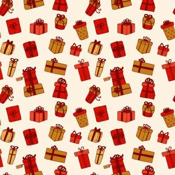 Hand drawn gift boxes set vector seamless pattern Stock Illustration