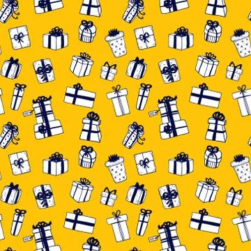 Hand drawn gift boxes set vector seamless pattern Stock Illustration
