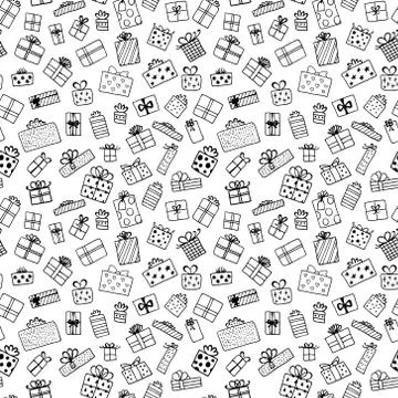 Hand drawn gift boxes set vector seamless pattern Stock Illustration
