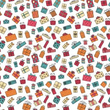Hand drawn gift boxes set vector seamless pattern Stock Illustration