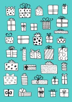 Hand drawn gift boxes set vector set Stock-Illustration