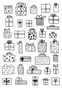 Hand drawn gift boxes set vector set Stock Illustration