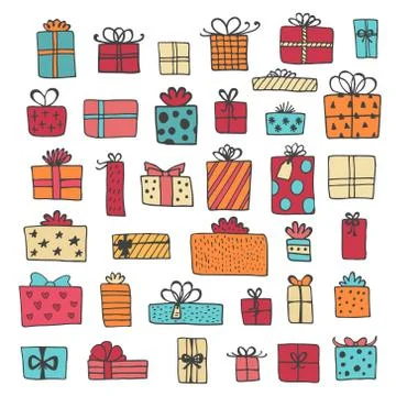 Hand drawn gift boxes set vector set Stock Illustration