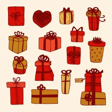 Hand drawn gift boxes set vector set Stock Illustration