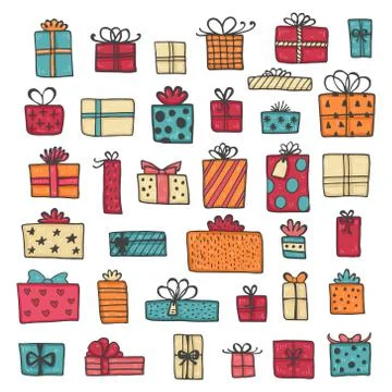 Hand drawn gift boxes set vector set Stock Illustration