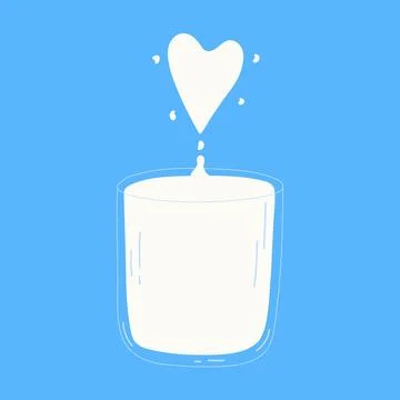 Hand drawn glass of milk. Vector illustration of dairy product in flat cartoon Stock Illustration