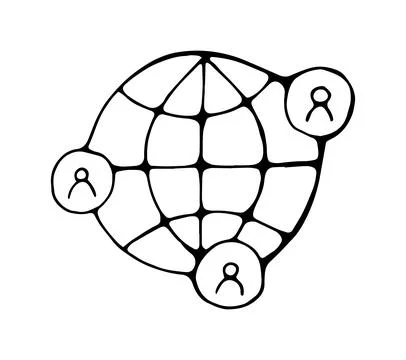 Hand Drawn Global Network Doodle Icon World Connection Communication Illust.. Stock Illustration
