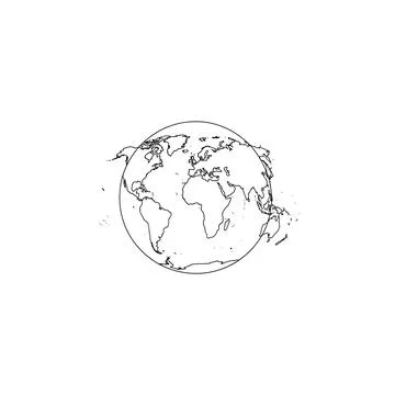 Hand drawn globe earth map outline sketch illustration on white background Stock Illustration