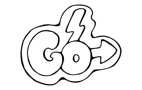 Hand drawn GO word with lightning bolt and arrow doodle on white background Stock Illustration