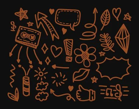 Hand-drawn gold elements,conceptual designs.Scribble vector illustration. Stock Illustration