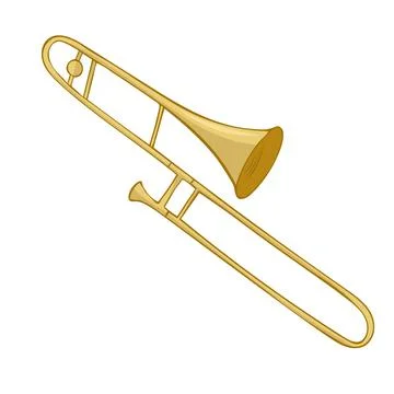 Hand drawn Gold trombone vector on white background. Stock Illustration