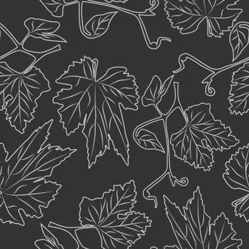 Hand drawn grapevine seamless pattern. Engraving style. Ilustração Stock