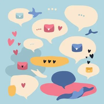 Hand drawn graphic design elements set Messages Communication concept Stock Illustration