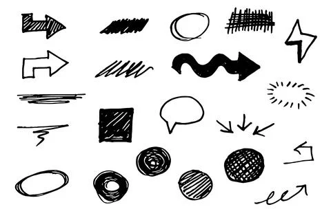 Hand drawn graphic element set isolated on white background Stock Illustration