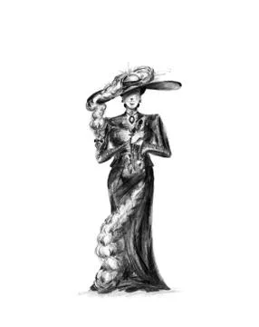 Hand Drawn Graphics With Beautiful Elegant Lady Stock Illustration
