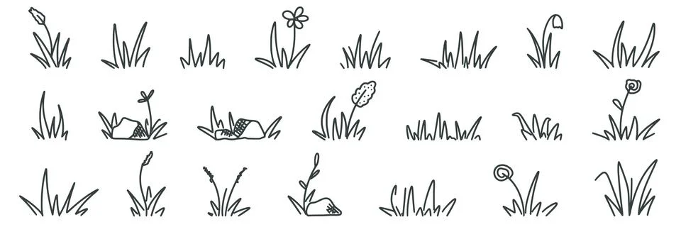 Hand drawn grass set vector clip art illustration Illustrazione stock