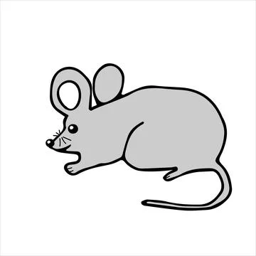 A Hand drawn gray vector illustration of a beautiful adult young mouse with a Stock Illustration