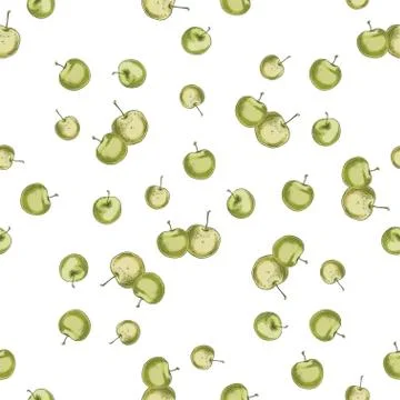 Hand drawn green apple pattern. Vector Stock Illustration
