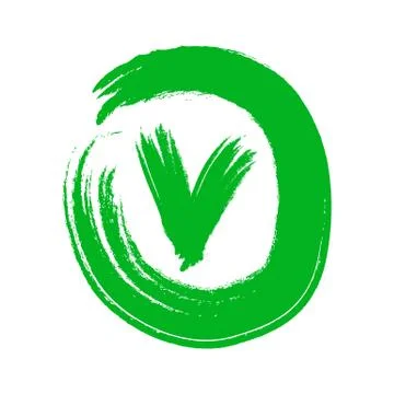 Hand Drawn Green Check Mark Icon in a Circle. Isolated Illustrat Stock Illustration