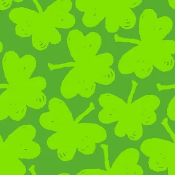 Hand drawn green clover leaf background. Seamless pattern. Vector background Stock Illustration