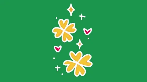 Hand Drawn Green Clovers and Sparkles Animation on Green Screen Overlay 動画素材 336579093