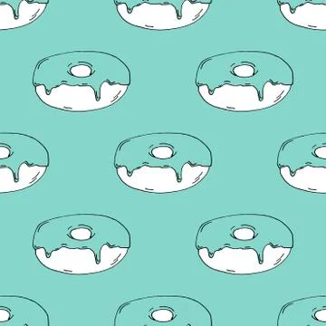 Hand Drawn Green Donut Pattern on Green Background Stock Illustration