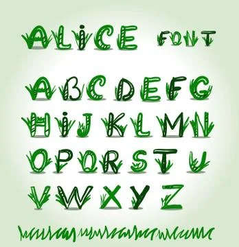 Hand drawn green font in vector format Stock Illustration
