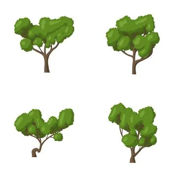 Hand drawn green forest tree icons set Stockillustratie