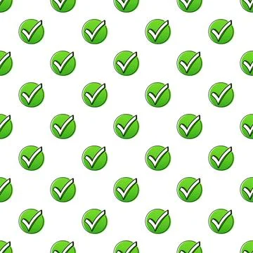 Hand drawn green icon pattern on white backdrop. Checkmark right vector icon Ilustração Stock