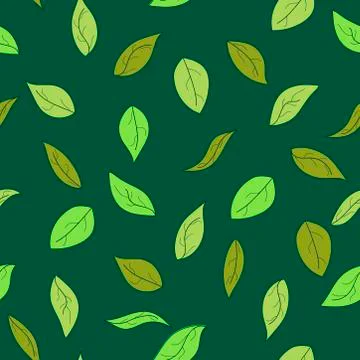 Hand drawn green leaves seamless pattern. Autumn background. Vector illustrat Stock Illustration