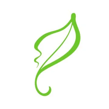 Hand drawn green logo leaf of eco tea. Ecology nature element vector icon Stock Illustration