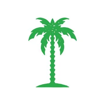 Hand drawn green palm tree with trunk and tropical leaves foliage summer tr.. Stock Illustration