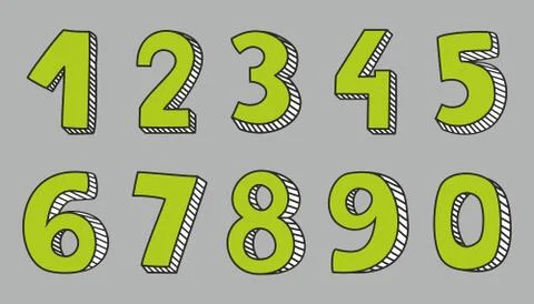 Hand drawn green vector numbers isolated on grey background Stock Illustration