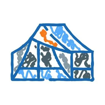 Hand drawn greenhouse structure with nurturing plants Ilustración de archivo