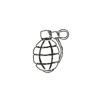 Hand drawn grenade, ink drawing sketch weapon vector, black isolated Stock Illustration