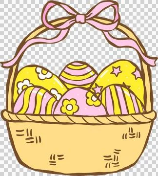 Hand drawn Groovy Easter Basket With Eggs Stock Illustration