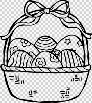 Hand drawn Groovy Easter Basket With Eggs Outline Illustrazione stock