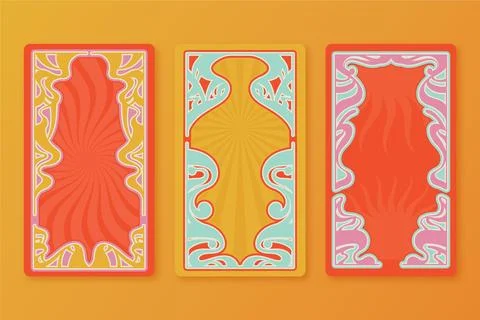 Hand drawn groovy psychedelic frames collection Stock Illustration