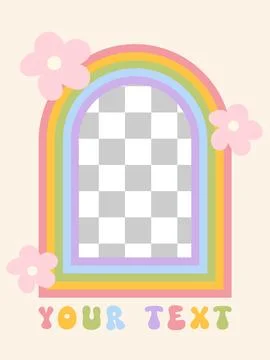 Hand drawn groovy rainbow frame. Cute retro colorful background. Trendy funky Stock Illustration