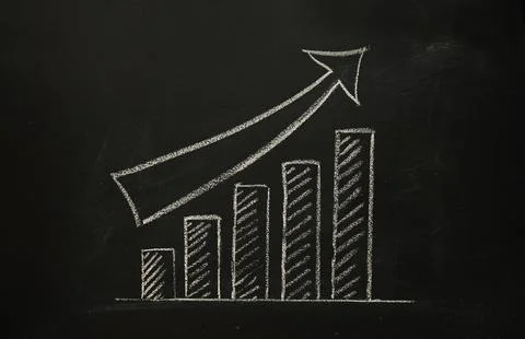 Hand drawn growing chalk graph on a blackboard. 4K stop motion animation Stock Photos