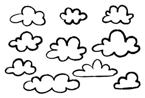 Hand drawn grunge clouds set collection. Various brush cloud vector sketch Stock Illustration