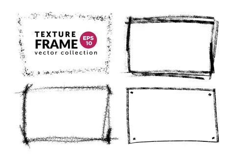 Hand drawn grunge frames rectangular shape set. Black paint strokes as grap.. 스톡 일러스트